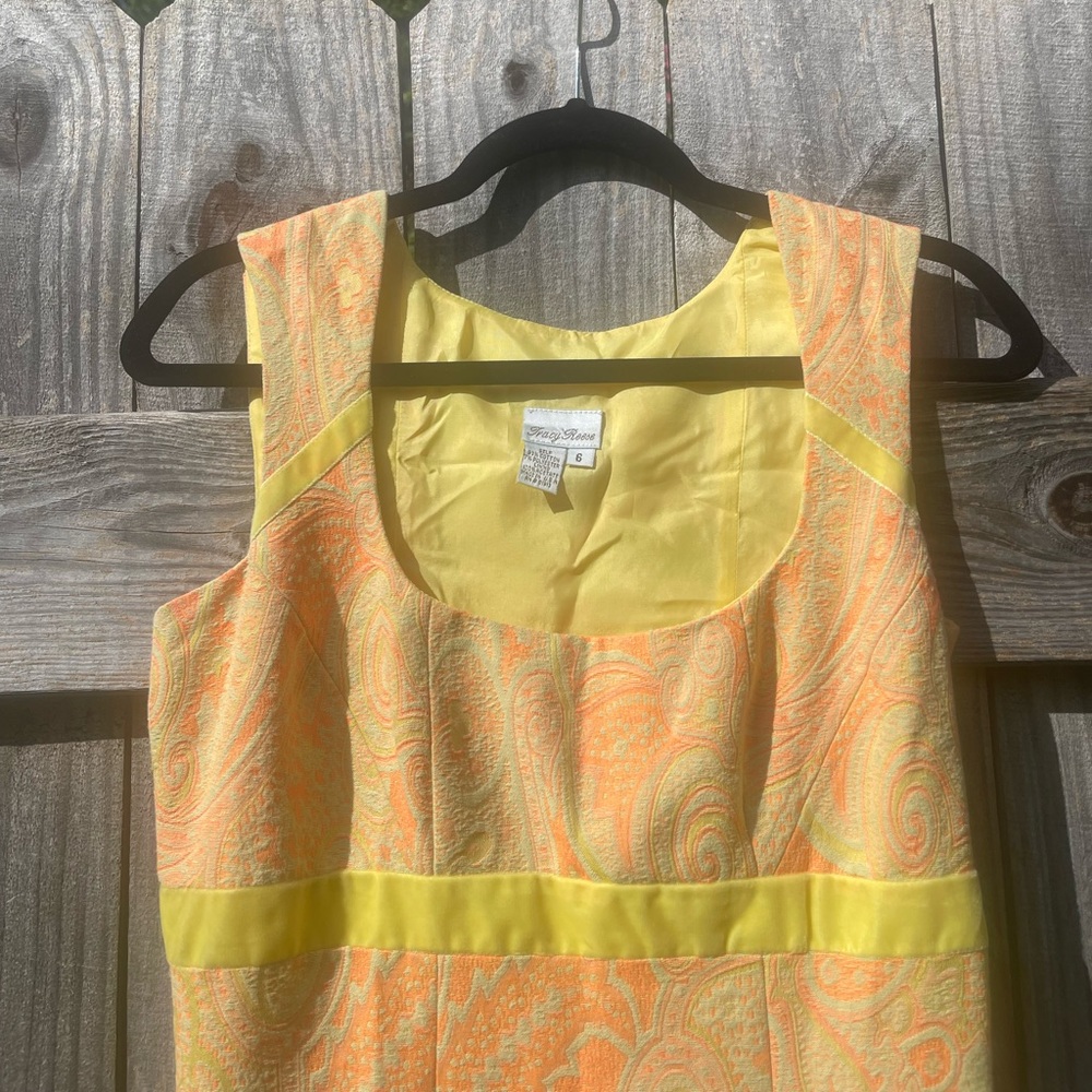 Tracy Reese Vibrant Orange and Yellow Midi Dress Size 6 - Picture 3 of 8